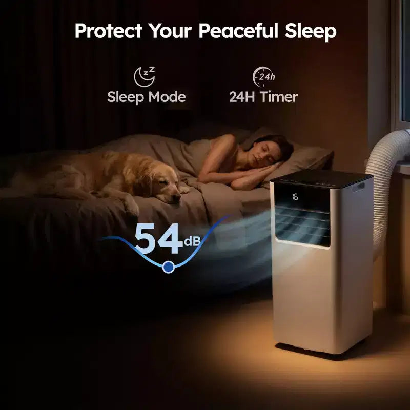 Climatiseur portable intelligent Simzlife 8000 BTU, climatisation à refroidissement rapide pour pièce jusqu'à 23 m², fonction 3 en 1, contrôle par application, ultra-silencieux, blanc