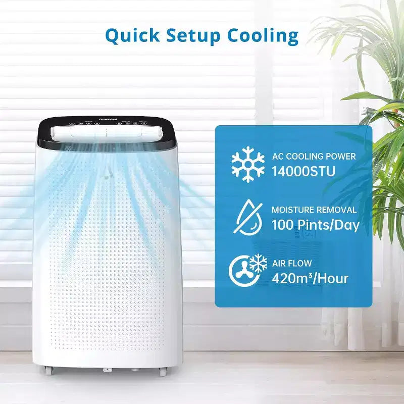 Climatiseur portable Garvee 14000 BTU avec télécommande, refroidit des pièces jusqu'à 70 m²