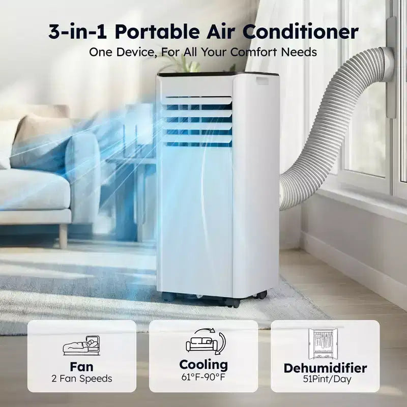 Climatiseur portable Simzlife 8000 BTU, climatiseur à refroidissement rapide pour pièce jusqu'à 350 pieds carrés, fonction 3 en 1, télécommande