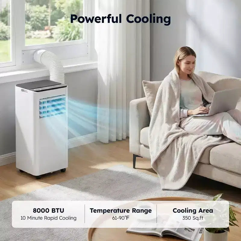 Climatiseur portable Simzlife 8000 BTU, climatiseur à refroidissement rapide pour pièce jusqu'à 350 pieds carrés, fonction 3 en 1, télécommande