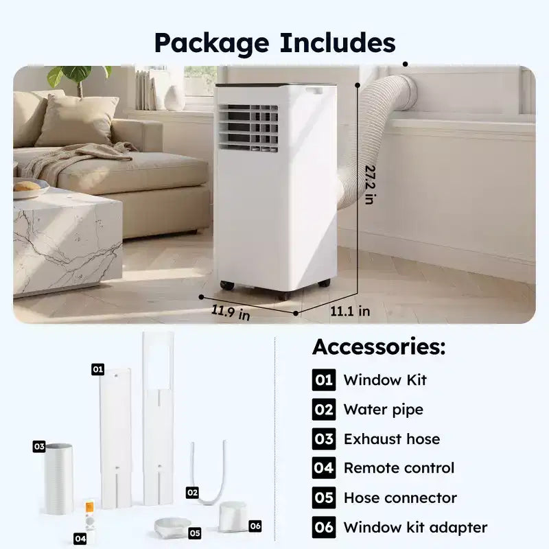 Climatiseur portable Simzlife 8000 BTU, climatiseur à refroidissement rapide pour pièce jusqu'à 350 pieds carrés, fonction 3 en 1, télécommande
