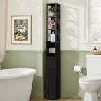 VECELO Tall Bathroom Cabinet with Adjustable Shelves, Slim Storage Cabinet with Toilet Paper Scroll & Small Drawer, Black/White