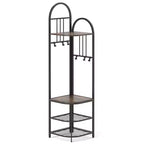 Árbol de entrada de esquina de 4 niveles con banco para zapatos y 6 ganchos – Marrón / Natural / Blanco – 1 persona