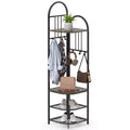 Costway 4-Tier Coat Rack Corner Hall Tree with Shoe Storage Bench 6 Removable Hooks Bedroom Brown/Natural/White