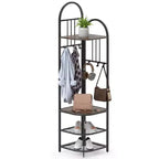 Costway 4-Tier Coat Rack Corner Hall Tree with Shoe Storage Bench 6 Removable Hooks Bedroom Brown/Natural/White