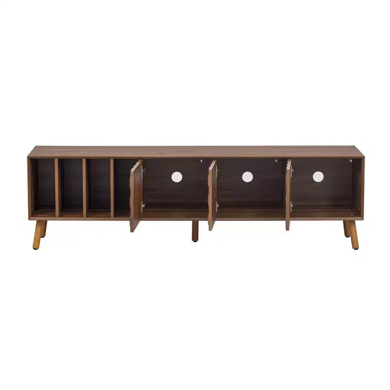 Mueble de TV de Nogal, Estilo Mediados de Siglo, Para Televisores de hasta 80", Diseño de 5 Patas, Montaje por 1 Persona