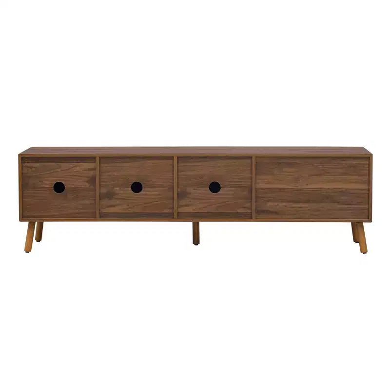 Mueble de TV de Nogal, Estilo Mediados de Siglo, Para Televisores de hasta 80", Diseño de 5 Patas, Montaje por 1 Persona