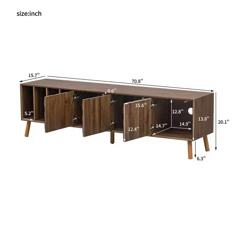 Mueble de TV de Nogal, Estilo Mediados de Siglo, Para Televisores de hasta 80", Diseño de 5 Patas, Montaje por 1 Persona