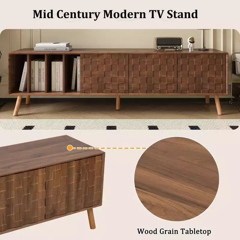 Mueble de TV de Nogal, Estilo Mediados de Siglo, Para Televisores de hasta 80", Diseño de 5 Patas, Montaje por 1 Persona