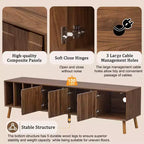 Mueble de TV de Nogal, Estilo Mediados de Siglo, Para Televisores de hasta 80", Diseño de 5 Patas, Montaje por 1 Persona