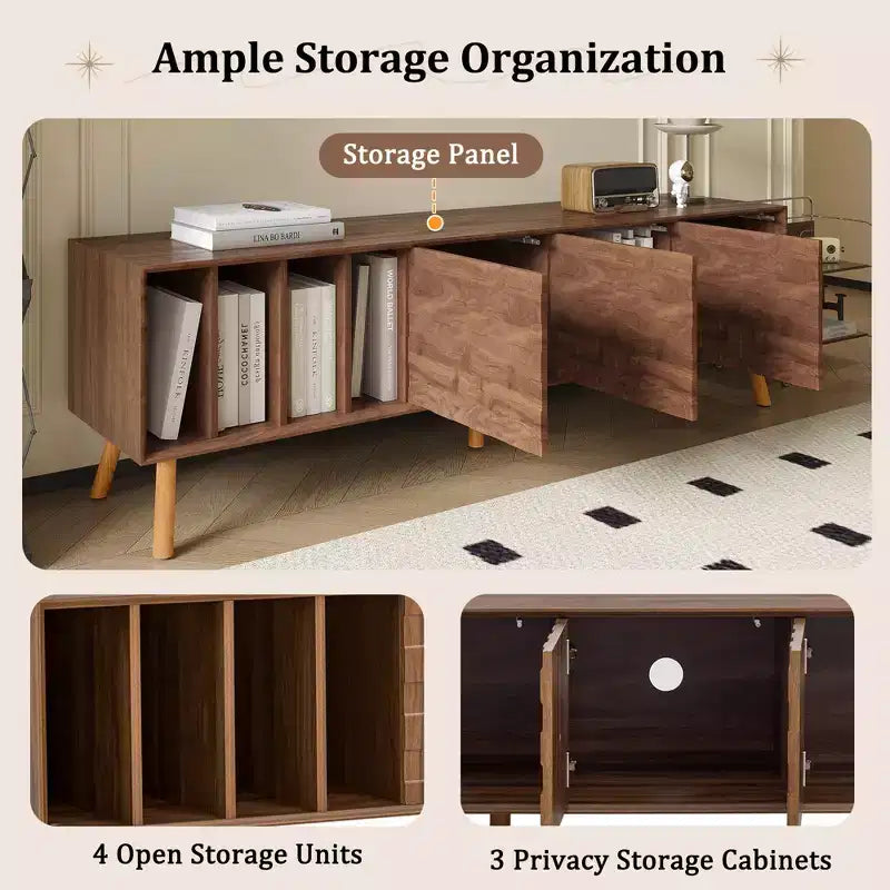 Mueble de TV de Nogal, Estilo Mediados de Siglo, Para Televisores de hasta 80", Diseño de 5 Patas, Montaje por 1 Persona