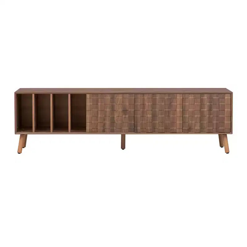 Mueble de TV de Nogal, Estilo Mediados de Siglo, Para Televisores de hasta 80", Diseño de 5 Patas, Montaje por 1 Persona