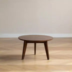 Mesa de centro redonda de madera marrón, 3 patas, 1 persona