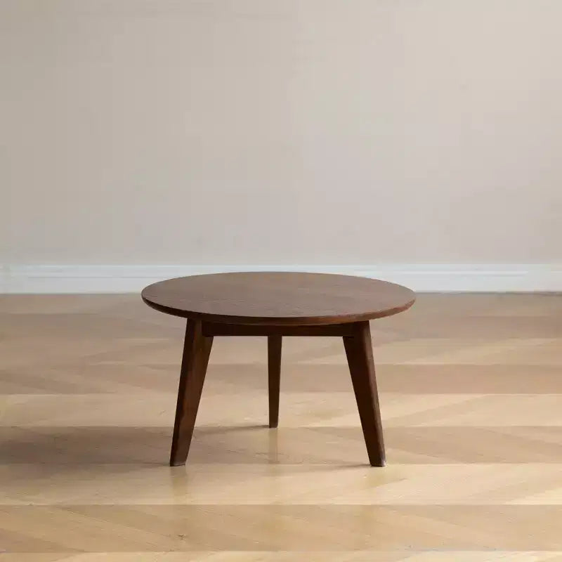 Mesa de centro redonda de madera marrón, 3 patas, 1 persona