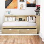 Cama nido individual blanca/de madera con cajones de almacenamiento, gabinetes y puertos USB – 1 persona