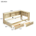 Cama nido individual blanca/de madera con cajones de almacenamiento, gabinetes y puertos USB – 1 persona