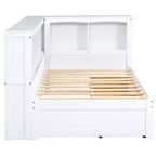 Cama nido individual blanca/de madera con cajones de almacenamiento, gabinetes y puertos USB – 1 persona