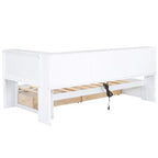 Cama nido individual blanca/de madera con cajones de almacenamiento, gabinetes y puertos USB – 1 persona