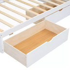 Cama nido individual blanca/de madera con cajones de almacenamiento, gabinetes y puertos USB – 1 persona