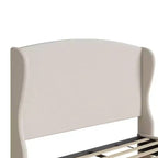 Base de cama tipo plataforma con respaldo alado de lino beige, tamaño queen, capacidad para 1 o 2 personas