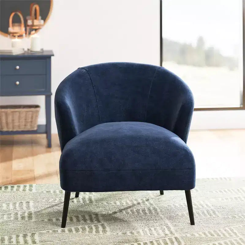 Sillón de barrilete tapizado en azul marino/marrón claro, estilo de mediados de siglo, 1 asiento