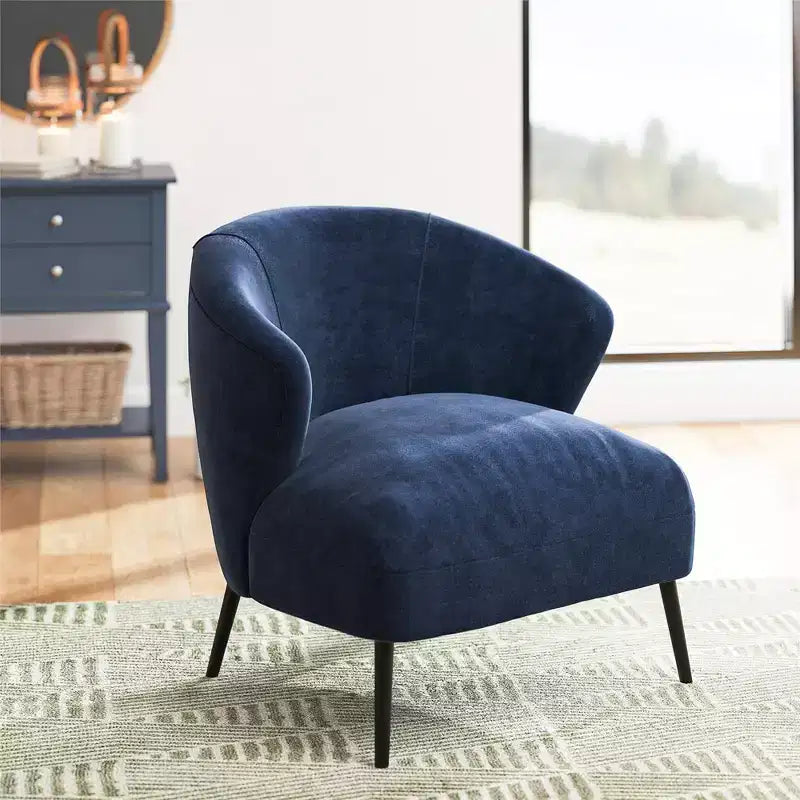 Sillón de barrilete tapizado en azul marino/marrón claro, estilo de mediados de siglo, 1 asiento