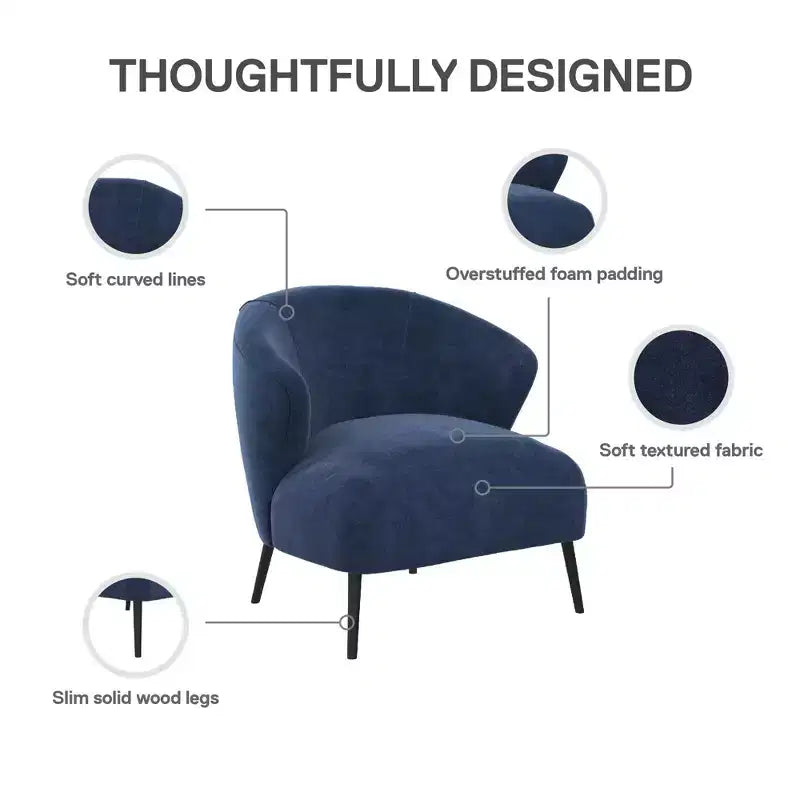 Sillón de barrilete tapizado en azul marino/marrón claro, estilo de mediados de siglo, 1 asiento