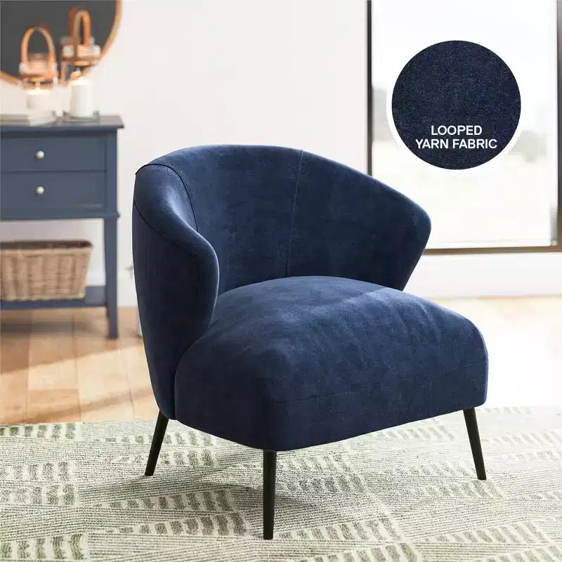 Sillón de barrilete tapizado en azul marino/marrón claro, estilo de mediados de siglo, 1 asiento