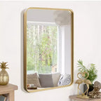 Polished Aluminum Alloy Rounded Rectangular Hanging Mirror with Imitation Electroplating, 102 x 76 x 5 cm