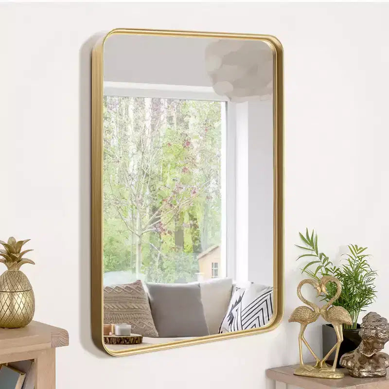 Polished Aluminum Alloy Rounded Rectangular Hanging Mirror with Imitation Electroplating, 102 x 76 x 5 cm