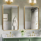 Espejo de pared rectangular redondeado dorado, individual, 102×76×5 cm