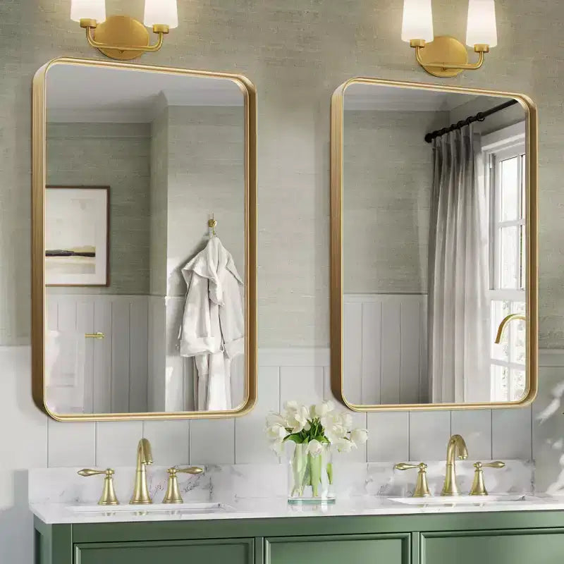 Espejo de pared rectangular redondeado dorado, individual, 102×76×5 cm