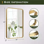 Espejo de pared rectangular redondeado dorado, individual, 102×76×5 cm
