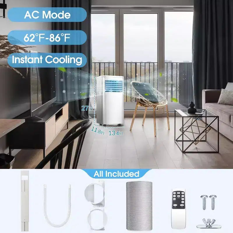 Climatiseur portable R.W.FLAME 10 000 BTU avec télécommande, climatiseur 3-en-1 avec affichage numérique, minuterie 24h, kit d'installation pour la maison