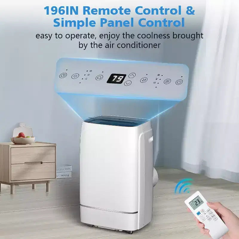 Climatiseur portable 12000 BTU pour pièces jusqu'à 51 m², déshumidificateur et ventilateur, climatiseur portable avec 3 vitesses de ventilation, minuterie 24h, télécommande
