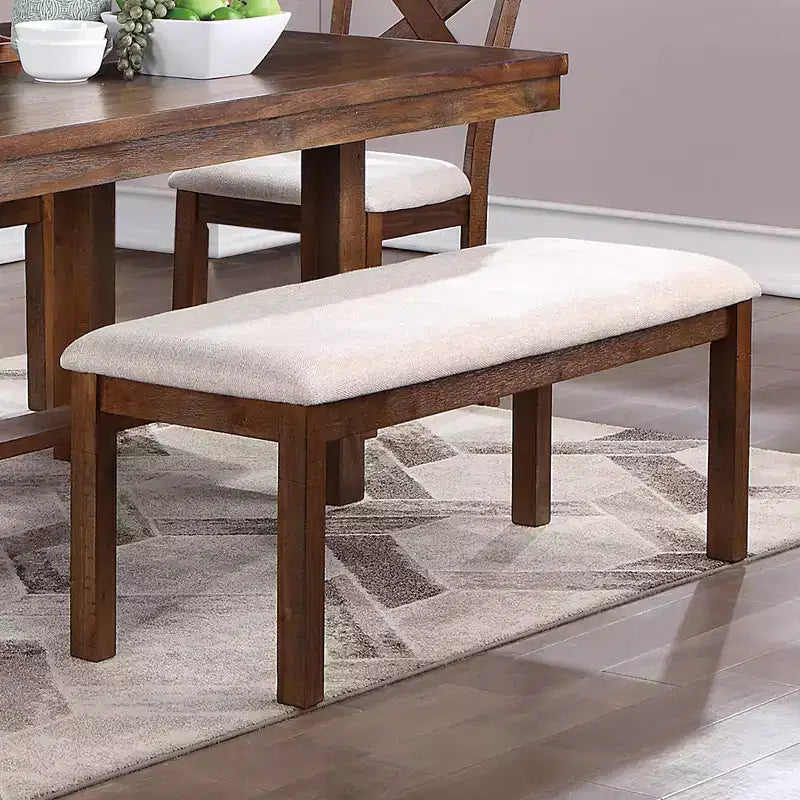Banco de Comedor Rectangular Tapizado Blanco, Estructura de Madera de Nogal, Asientos para 2