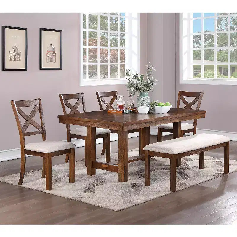 Banco de Comedor Rectangular Tapizado Blanco, Estructura de Madera de Nogal, Asientos para 2
