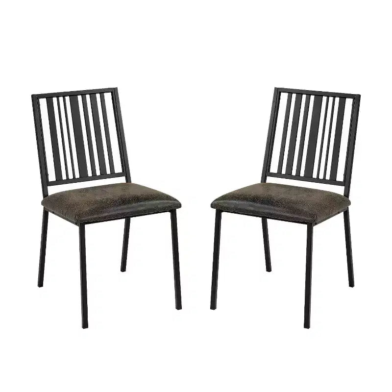Simple Relax Set of 2 Synthetic Leather and Metal Side Chairs in Black