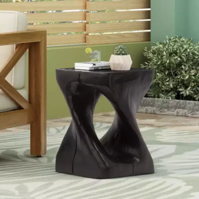 Mesa auxiliar Black Twist en espiral, textura de veta de madera, 1 pieza