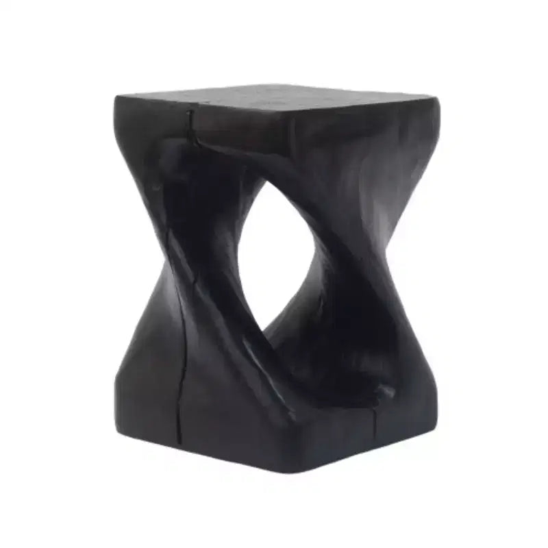 Mesa auxiliar Black Twist en espiral, textura de veta de madera, 1 pieza