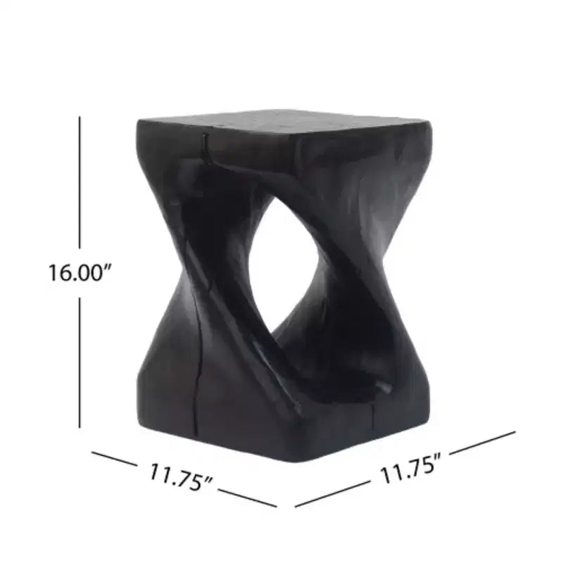 Mesa auxiliar Black Twist en espiral, textura de veta de madera, 1 pieza