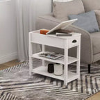 Narrow Sided Table with Drawers and Bottom Partition in Flip Over Design -White