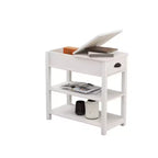 Mesa auxiliar estrecha blanca con tapa abatible y estante de almacenamiento, 1 pieza