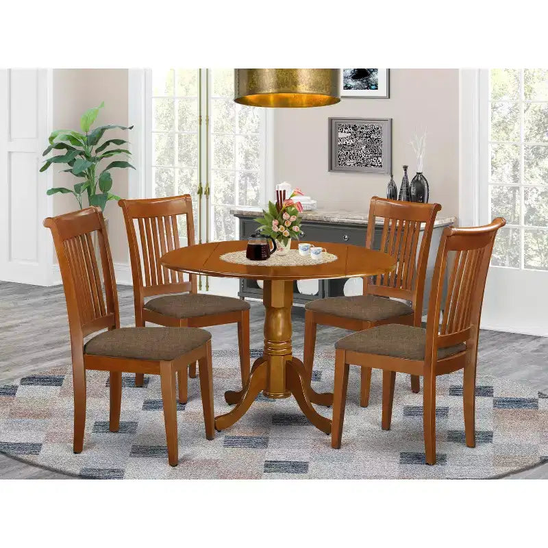 HomeStock Dropleaf Round Kitchen Table Set Saddle Brown