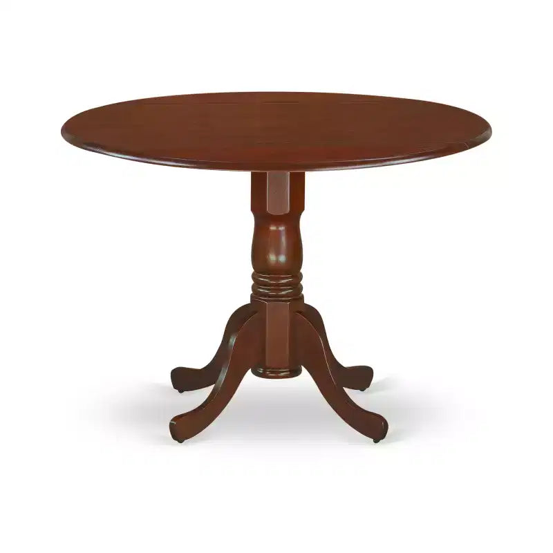 Juego de mesa de comedor redonda con alas abatibles de roble para 4 personas, acabado en caoba
