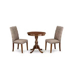 Juego de comedor redondo caqui oscuro, acabado caoba, 2 asientos, 3 piezas