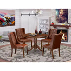 HomeStock 5 Piece Round Kitchen Table Set Brown Faux Leather Chairs Modern