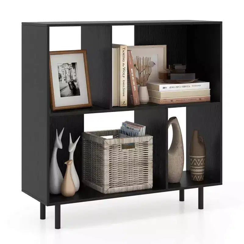Estantería abierta de 4 cubos de estilo moderno de mediados de siglo en negro/natural/blanco, individual