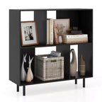 Estantería abierta de 4 cubos de estilo moderno de mediados de siglo en negro/natural/blanco, individual