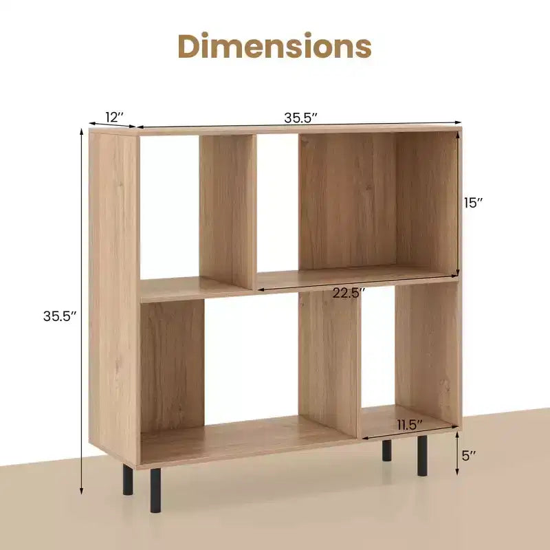 Estantería abierta de 4 cubos de estilo moderno de mediados de siglo en negro/natural/blanco, individual